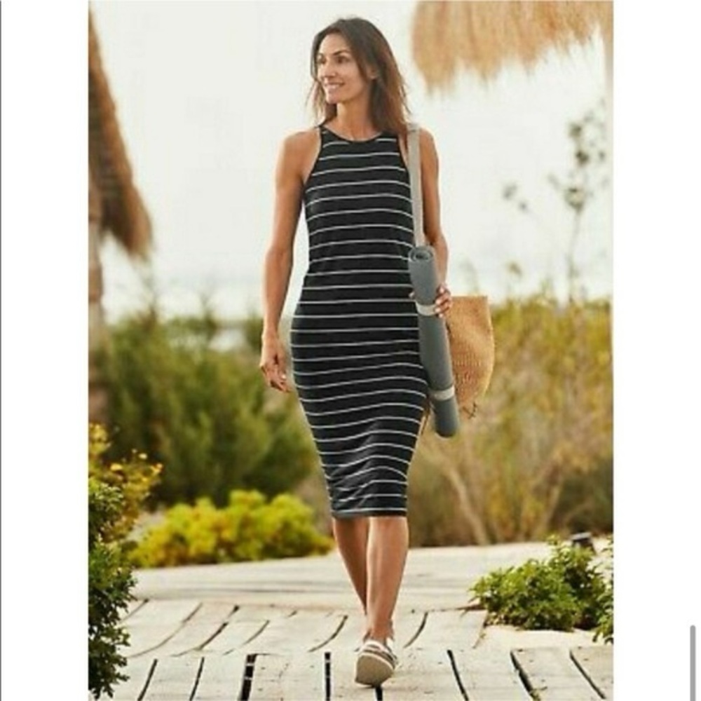 ATHLETA Sunkissed PIMA COTTON Modal Blend Midi Striped Bodycon Sleeveless SMALL